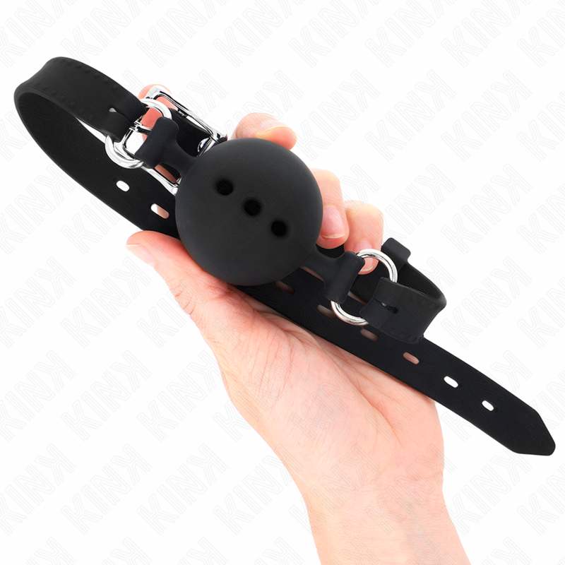 KINK - VOLLEDIG SILICONEN KNEVEL 55 x 2 CM MET BAL VAN 4,5 CM MAAT M ZWART VERSTELBAAR 35-51 CM