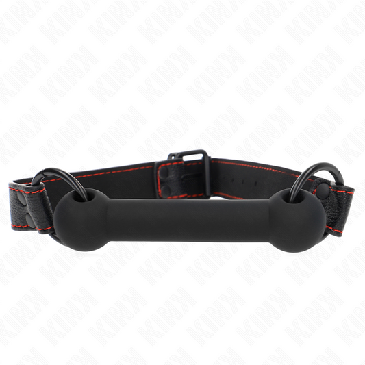 KINK - BONE GAG MET KUNSTLEDEREN RIEM ZWART VERSTELBAAR 41-57 CM