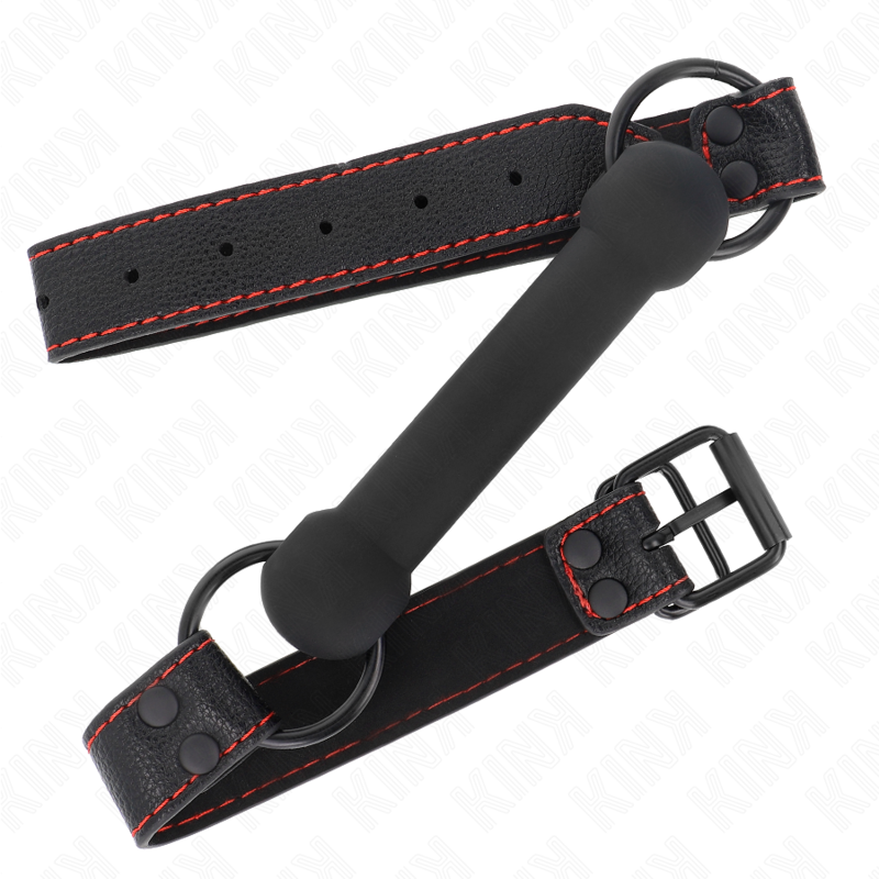 KINK - BONE GAG MET KUNSTLEDEREN RIEM ZWART VERSTELBAAR 41-57 CM