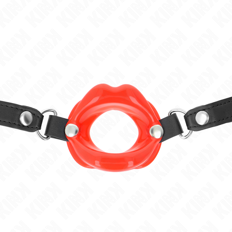 KINK - LIP 8 CM GAG MET RODE KUNSTLEDEREN BAND 63 x 2 CM VERSTELBAAR 39-58 CM