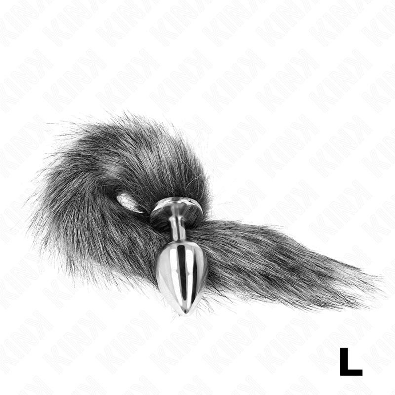 KINK - ANAALPLUG MAAT L 10 X 4 CM MET SYNTHETISCHE STAART 40 CM GRIJS