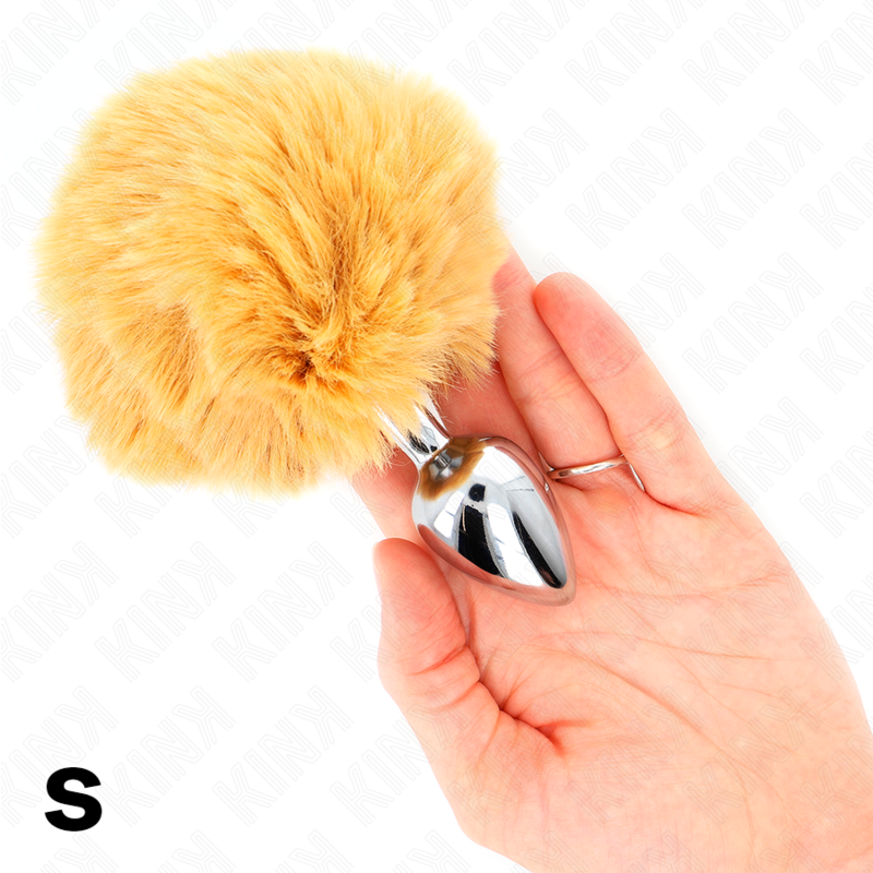 KINK - ROESTVRIJSTALEN PLUG 7 x 3 CM MET BEIGE KUNSTBONT KONIJNENSTAART 8 CM