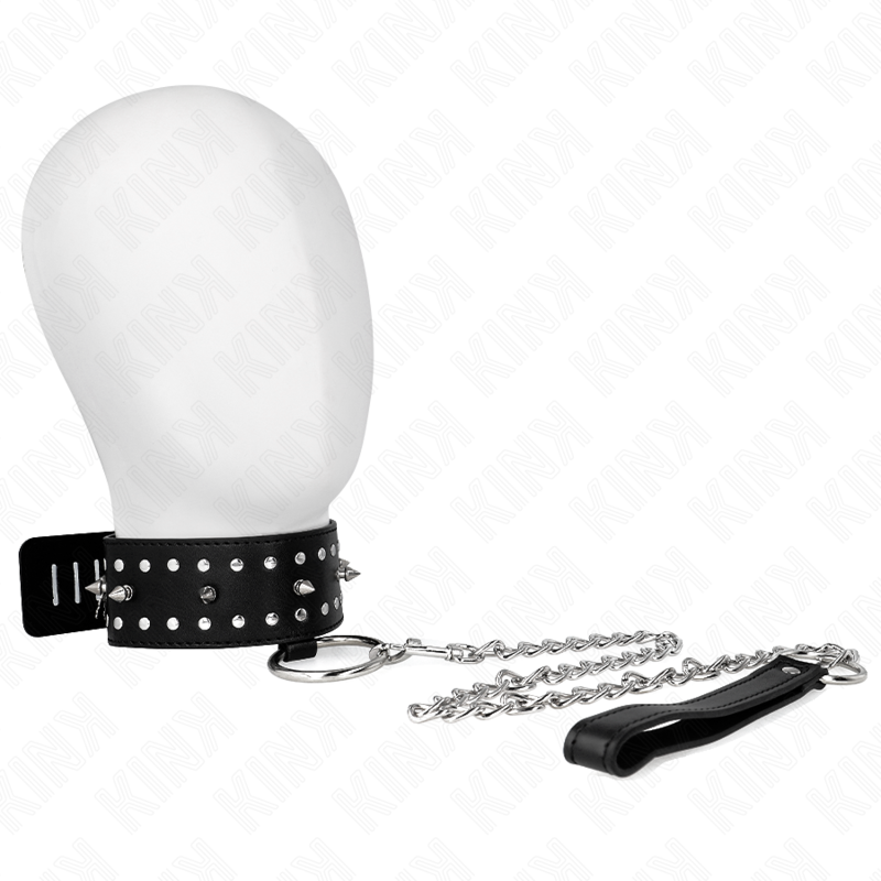 KINK - HALSBAND MET RIEM 65 CM MET ZILVEREN STUDS MODEL 1 VERSTELBAAR 36-43 CM X 5 CM