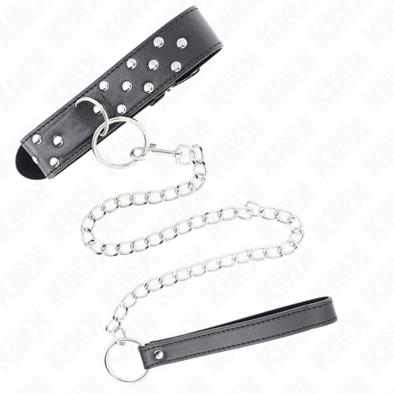 KINK - RING Klinknagelband Ketting met Riem 65 cm Zwart Verstelbaar 36-50 cm x 3,8 cm