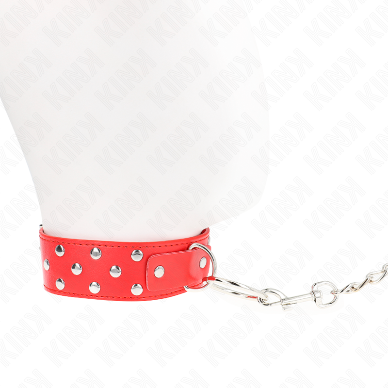 KINK - RING RIVET BANDKETTING MET RIEM 65 CM ROOD VERSTELBAAR 36-50 CM X 3,8 CM