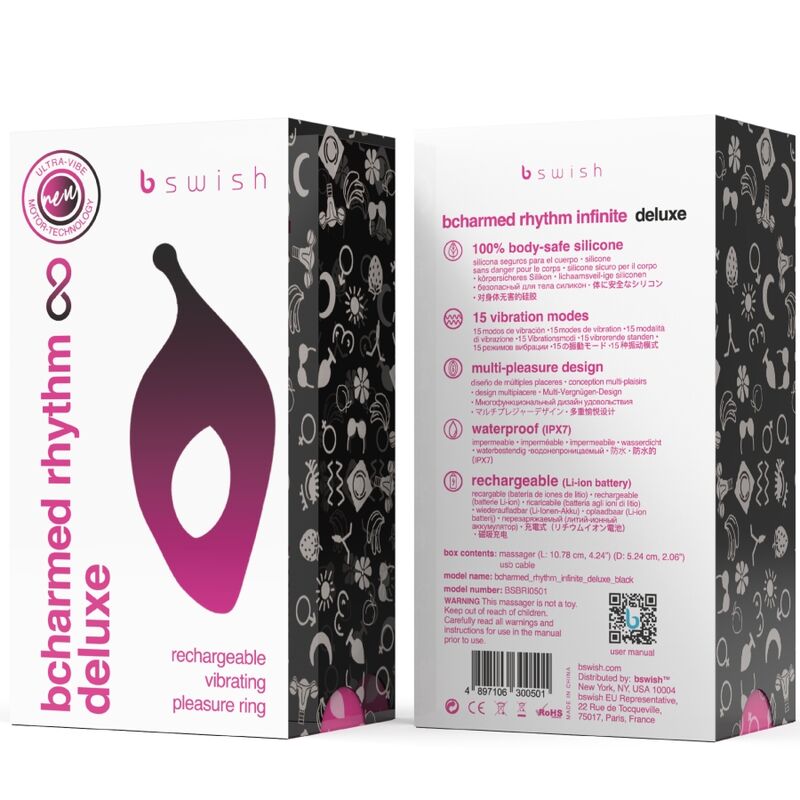 B SWISH - BCHARMED RHYTHM INFINITE DELUXE PENISRING 15 TRILLINGEN ZWART