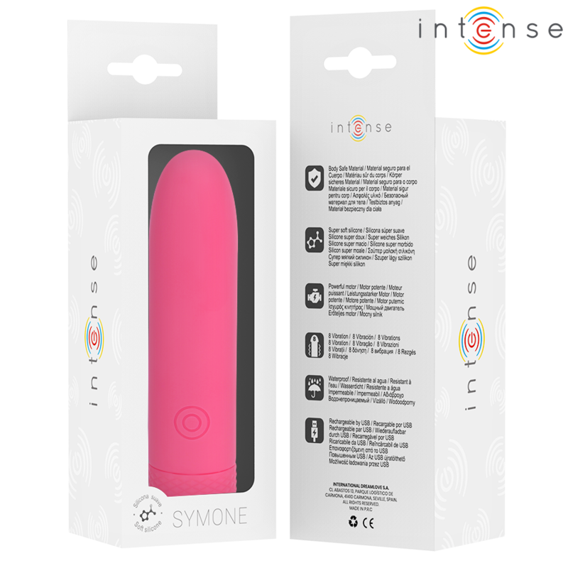 INTENSE - SYMONE USB OPLAADBARE VIBRERENDE KOGEL 8 VIBRATIES ROZE 10 X 2.2 CM