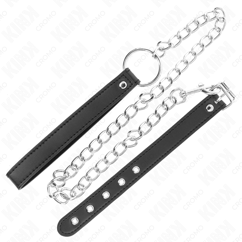 KINK - LEREN PENISRING 21,5 X 2 CM MET 60 CM METALEN KETTING EN LEREN BAND