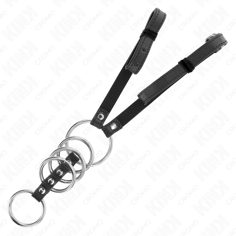 KINK - 5 PIEMELRINGEN 3,8 CM TOT 5 CM METAAL MET LEREN RIEM 112 CM