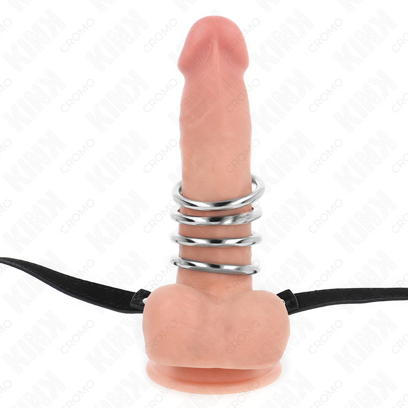 KINK - 5 PIEMELRINGEN 3,8 CM TOT 5 CM METAAL MET LEREN RIEM 112 CM