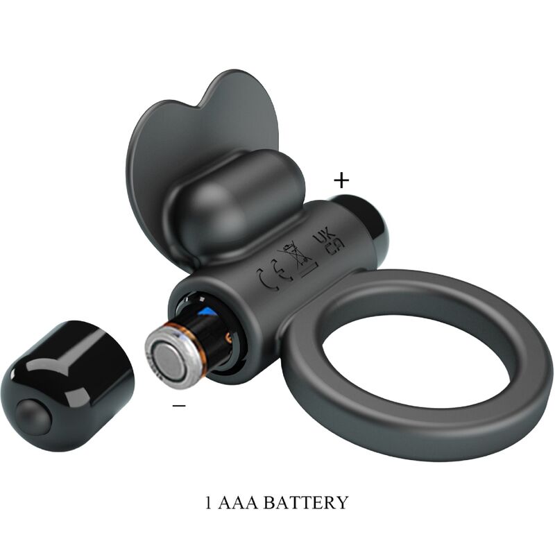 PRETTY LOVE - DEBONAIRE VIBRERENDE PENISRING MET CLITORISSTIMULATOR 10 TRILLINGEN ZWART