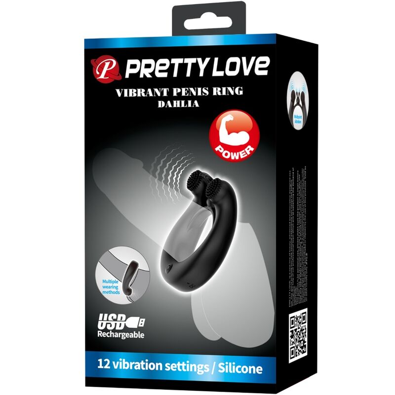 PRETTY LOVE - DAHLIA VIBRERENDE RING + CLITORISSTIMULATOR 12 TRILLINGEN ZWART