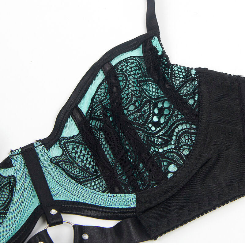 SUBBLIME - 955557 GREEN PATENT LEATHER MESH ZIPPER BRA SET S/M