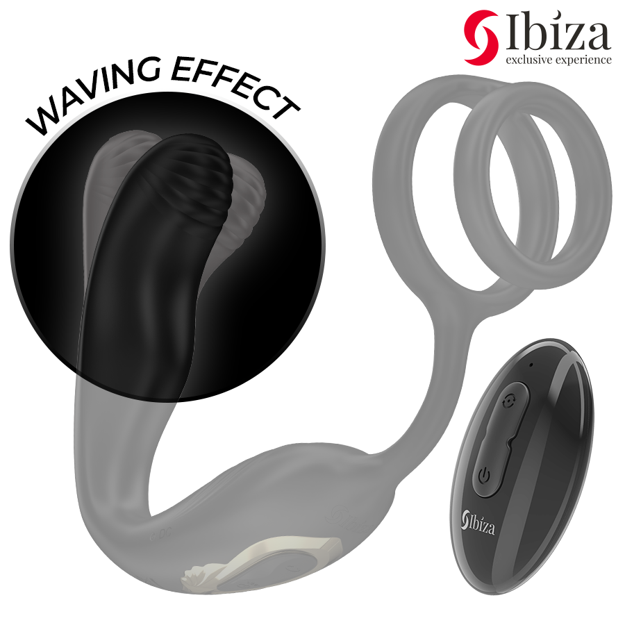 IBIZA - WIGGLE AFSTANDSBEDIENDE DRAAIENDE ANAALPLUG MET PERINEALE TRILLING EN PENISVERGROTENDE RINGEN