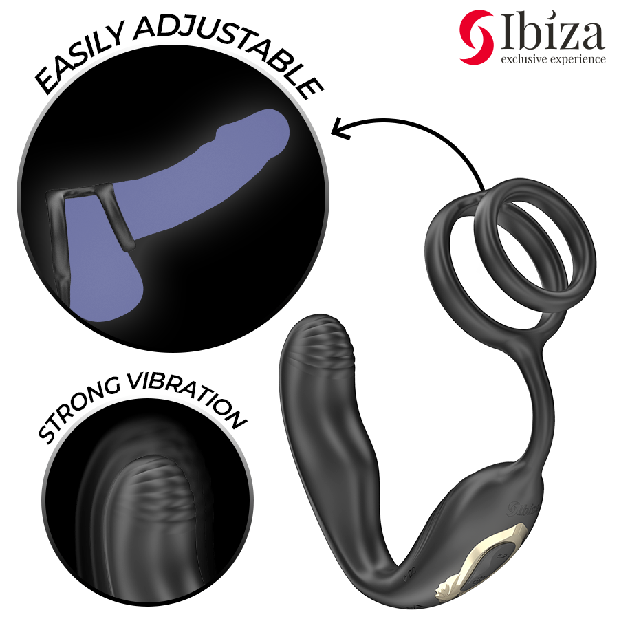 IBIZA - WIGGLE AFSTANDSBEDIENDE DRAAIENDE ANAALPLUG MET PERINEALE TRILLING EN PENISVERGROTENDE RINGEN