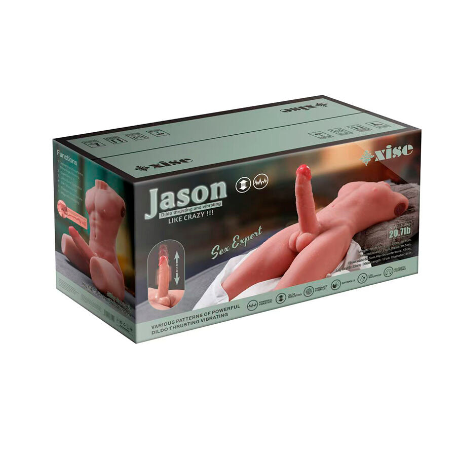 XISE - JASON REALISTISCHE MANNENTORSO HALF LICHAAM MET STOOTFUNCTIE EN TRILLING 55 CM