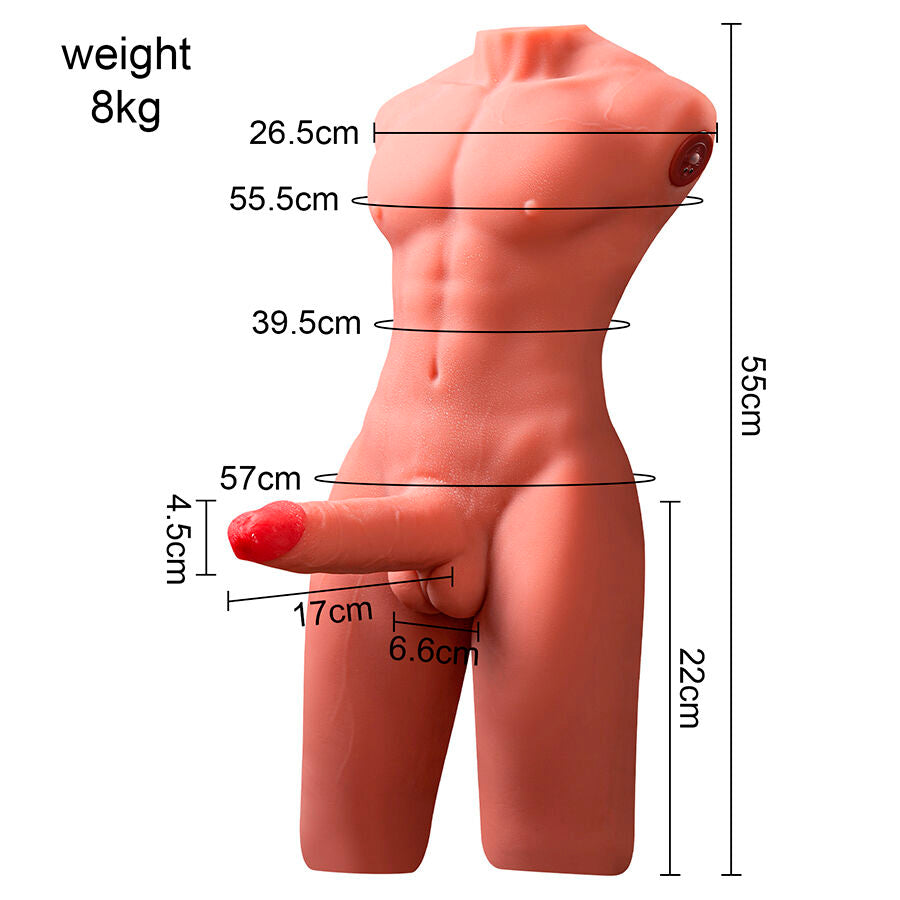 XISE - JASON REALISTISCHE MANNENTORSO HALF LICHAAM MET STOOTFUNCTIE EN TRILLING 55 CM