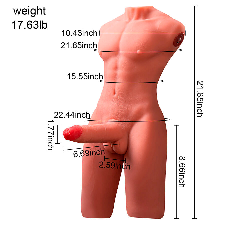 XISE - JASON REALISTISCHE MANNENTORSO HALF LICHAAM MET STOOTFUNCTIE EN TRILLING 55 CM