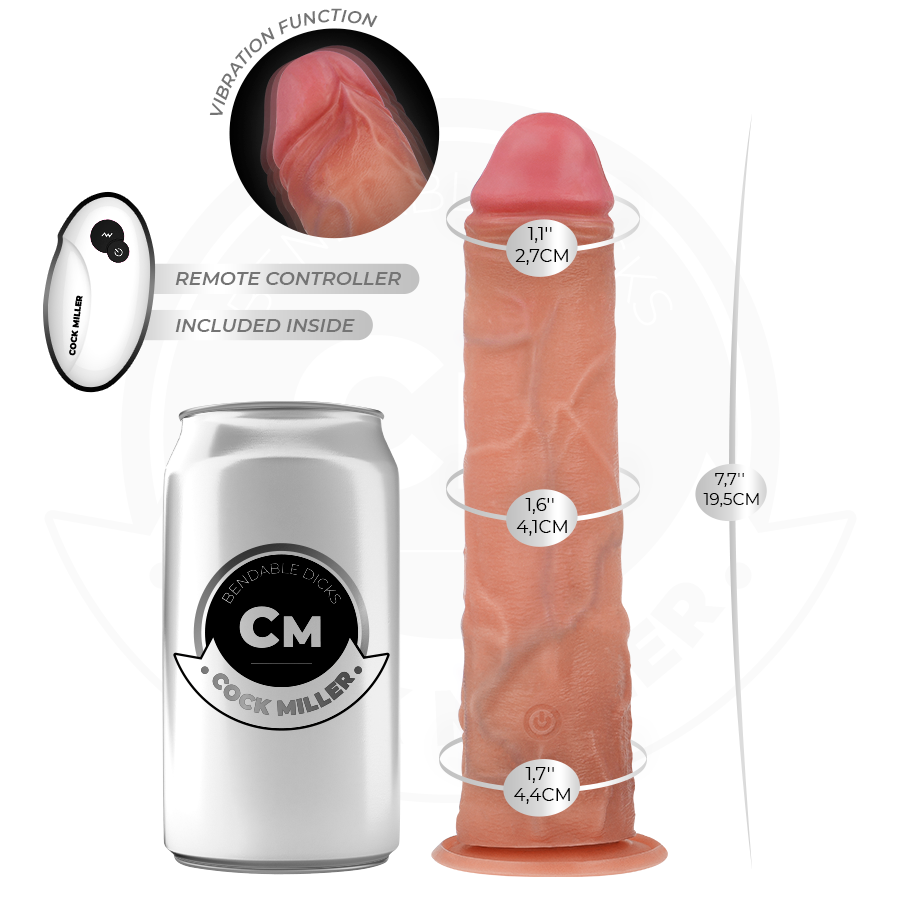 COCK MILLER - REALISTISCHE DILDO MET ZUIGNAP EN AFSTANDSBEDIENING TRILLING 19,5 CM
