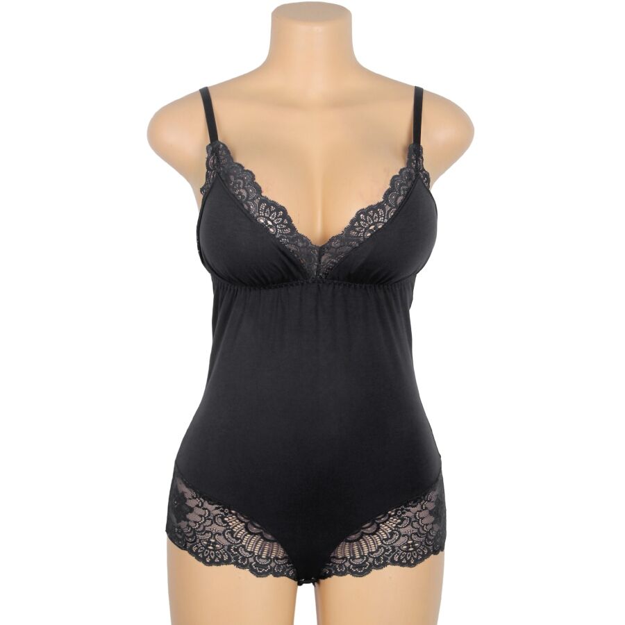 SUBBLIME - BLACK FLORAL LACE DETAIL TEDDY S/M