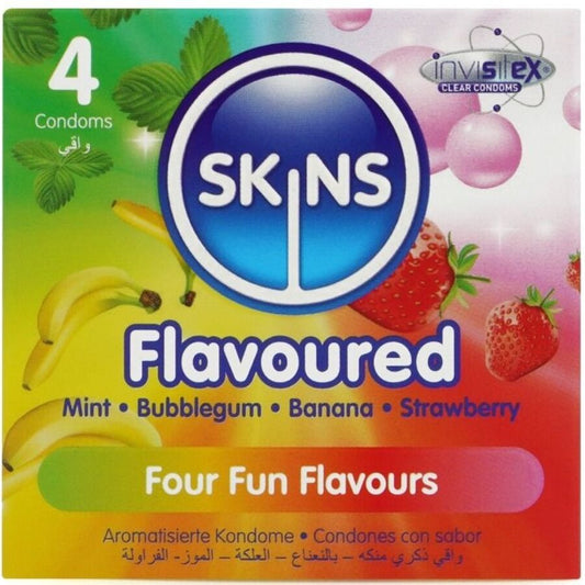 SKINS - CONDOMS MET MEERDERE SMAKEN, PREMIUM, PAK VAN 4