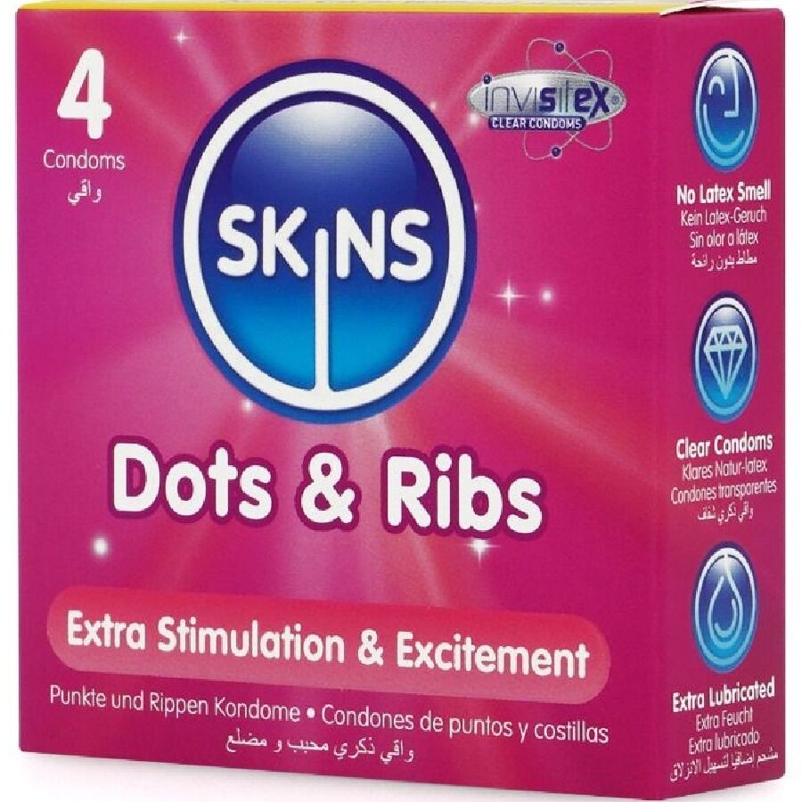 SKINS - CONDOOMS MET STIPJES & RIBBELS VOOR OPTIMAAL GENOT VERPAKKING VAN 4