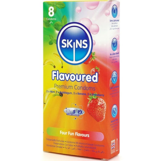 SKINS - CONDOOMS MET MEERDERE SMAKEN, PREMIUM, PAK VAN 8