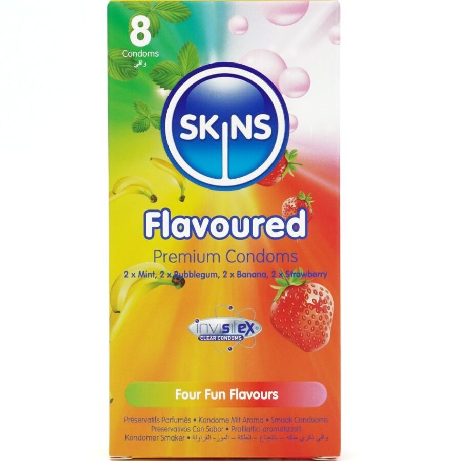 SKINS - CONDOOMS MET MEERDERE SMAKEN, PREMIUM, PAK VAN 8