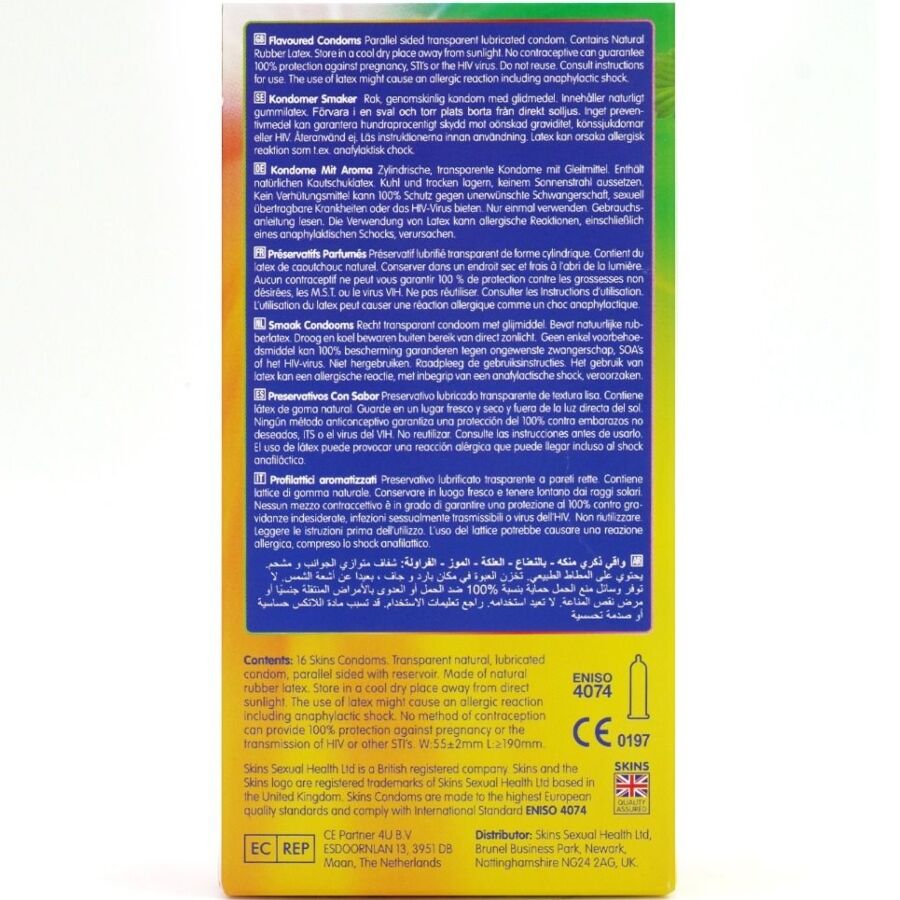 SKINS - CONDOMS MET MEERDERE SMAKEN, PREMIUM VERPAKKING 16 STUKS