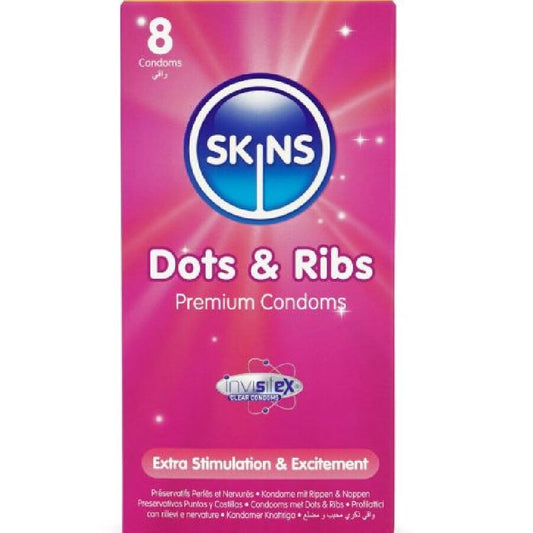 SKINS - DOTS & RIBS PREMIUM CONDOMS PAK 8
