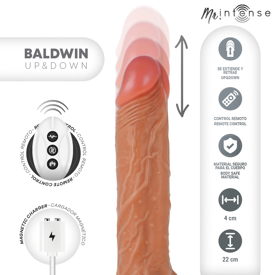 MR INTENSE - BALDWIN REALISTISCH MULTIFUNCTIONEEL MET TRILLING, AFSTANDSBEDIENING OMHOOG EN OMLAAG, 22 CM - OF - 4 CM
