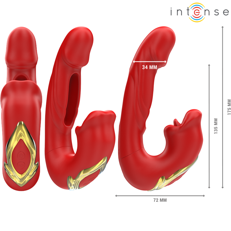 INTENSE - NATHY DUBBELE VIBRATOR MET MULTIFUNCTIONELE STIMULERENDE MOND ROOD