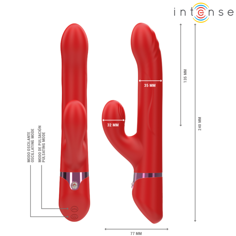 INTENSE - LELE MULTIFUNCTIONELE VIBRATOR ROTEREND & OSCILLEREND & STIMULEREND ROOD