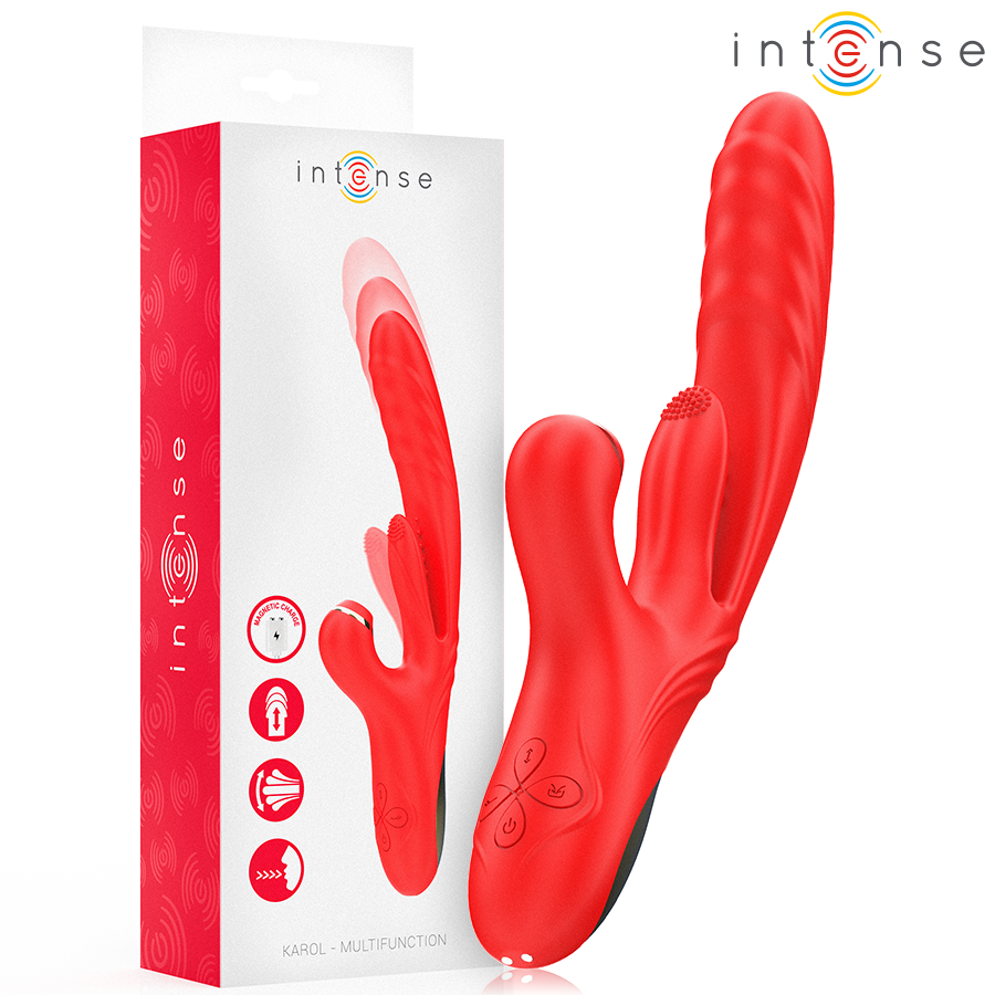 INTENSE - KAROL MULTIFUNCTIONELE VIBRATOR STOTEN & STIMULATIE & STIMULERENDE GOLVEN ROOD