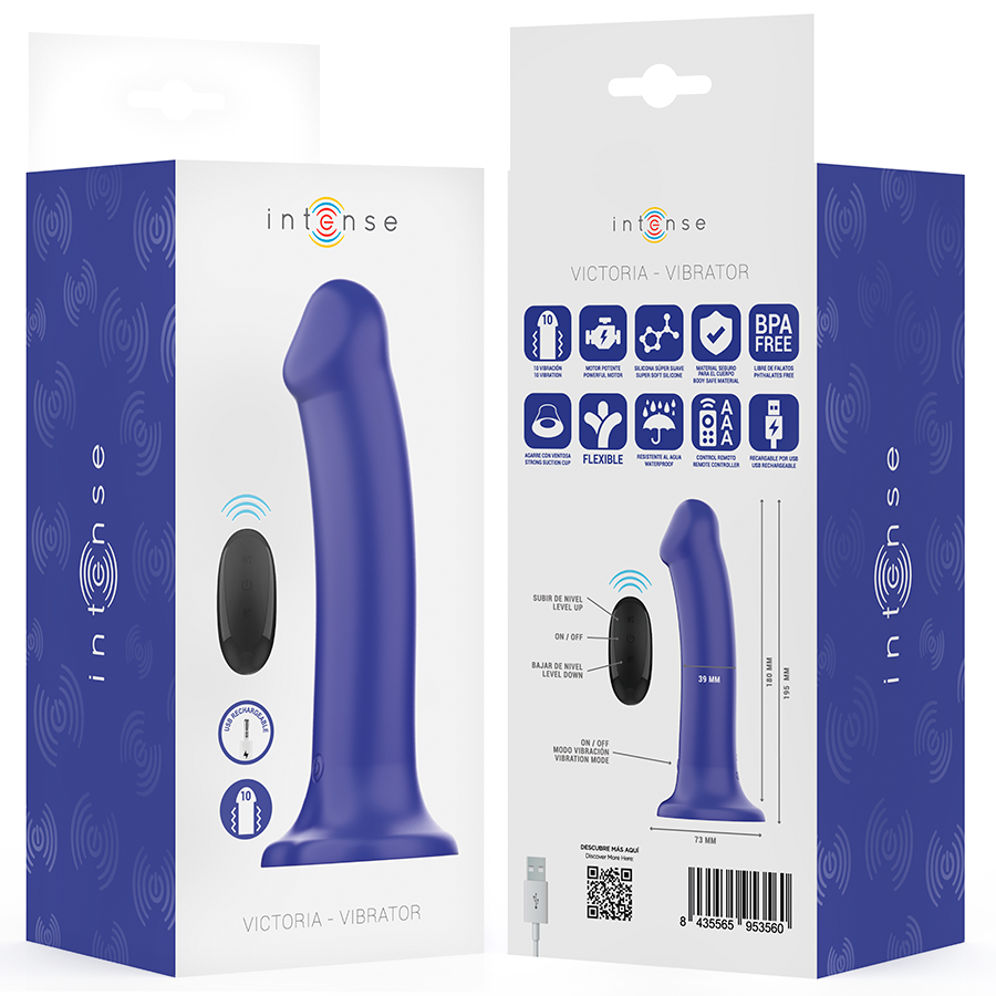 INTENS - VICTORIA VIBRATOR MET ZUIGNAP 10 TRILLINGEN DONKERBLAUW AFSTANDSBEDIENING
