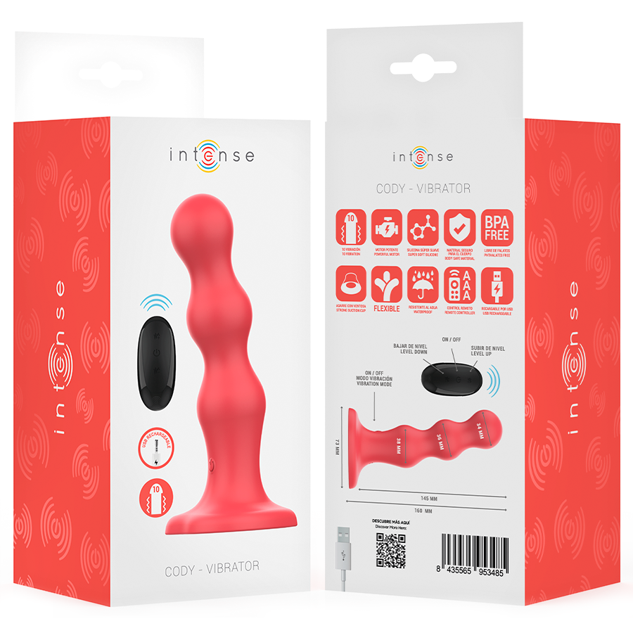 INTENSE - CODY VIBRATOR MET ZUIGNAP ROOD AFSTANDSBEDIENING