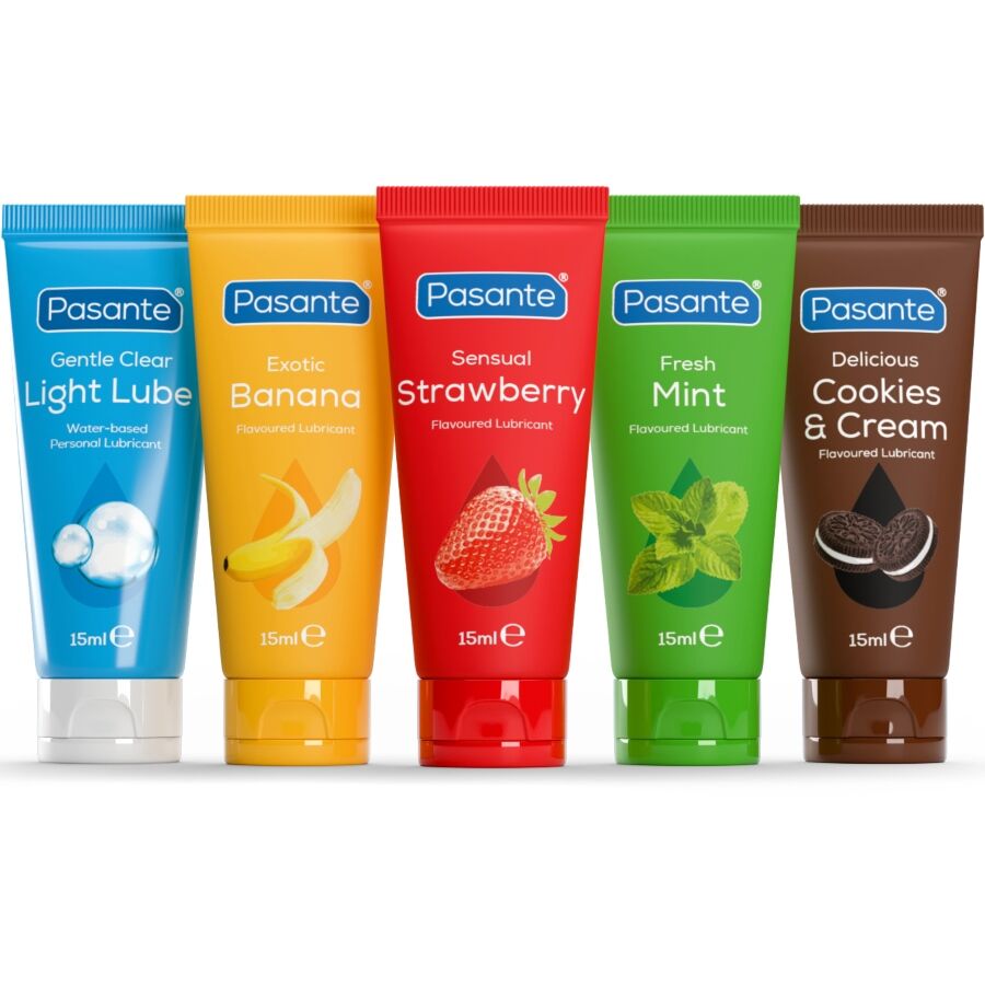 PASANTE - PAK GEVARIEERDE SMAAK GLEIDMIDDELEN 5 STUKS X 15 ML