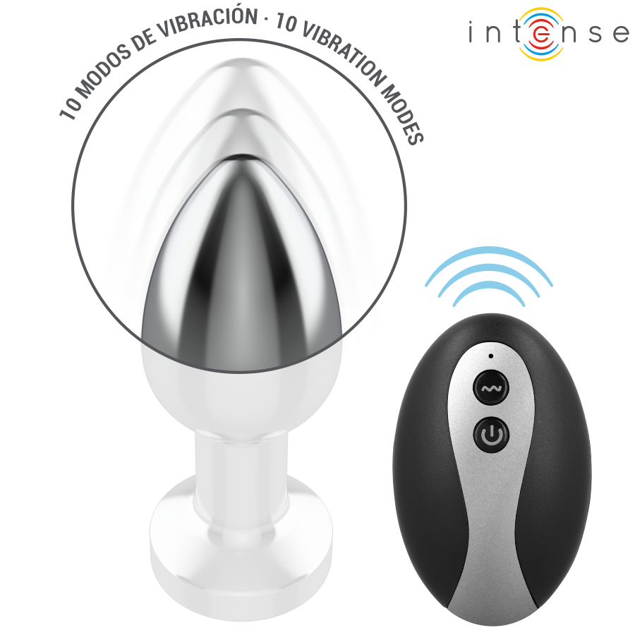 INTENSE - TRILLENDE METALEN ANALE PLUG MET LED-VERLICHTING EN AFSTANDSBEDIENING - MAAT S