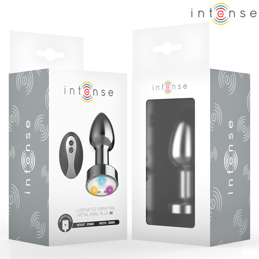 INTENSE - TRILLENDE METALEN ANALE PLUG MET LED-VERLICHTING EN AFSTANDSBEDIENING - MAAT M