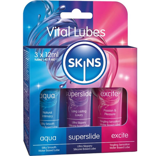SKINS - VITAL LUBES KIT AQUA, SUPERSLIDE & EXCITE GLIJMIDDELEN 3 x 12 ML