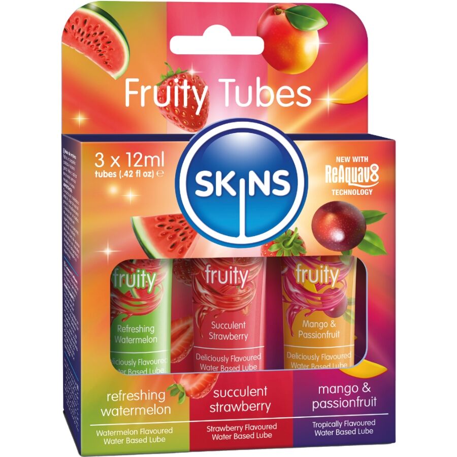 SKINS - FRUITY LUBES KIT WATERMELOEN, AARDBEI & MANGO GLIJMIDDELEN 3 x 12 ML
