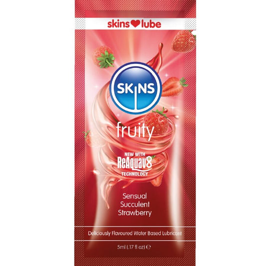 SKINS - FRUITIGE GLIJMIDDEL OP WATERBASIS AARDBEI EENMALIGE DOSIS 5 ML