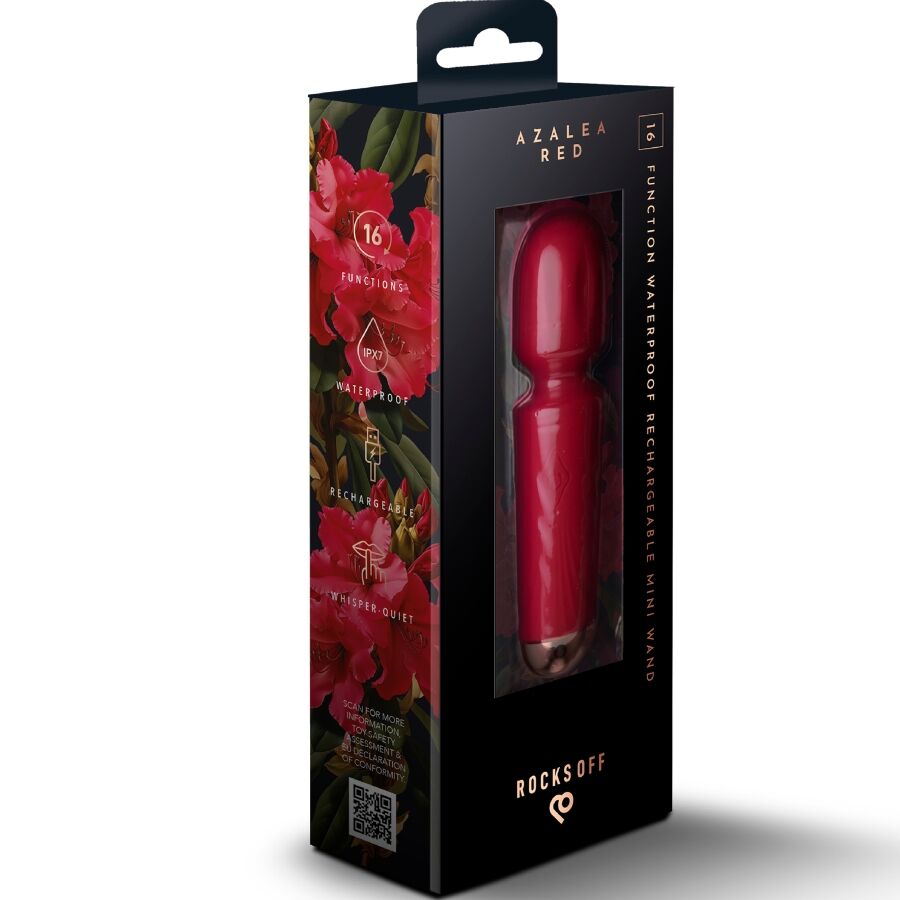 ROCKS-OFF - MINI STAAFWAND MASSAGER OPLAADBAAR 16 FUNCTIES BORDEAUX