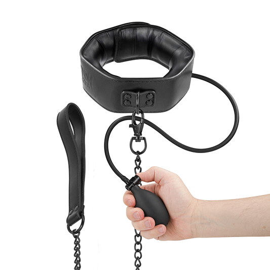 FETISJ SUBMISSIEF BONDAGE - OPBLAASBARE WURGHALSBAND MET KETTING
