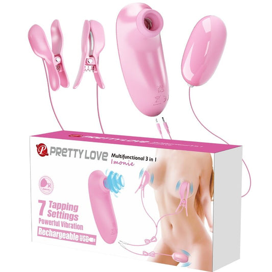PRETTY LOVE - IMONIE 3-IN-1 MULTIFUNCTIONELE SET MET ZUIGNAP, TEPELS EN CLITORIS
