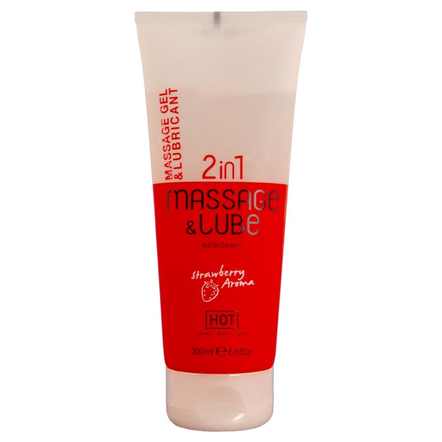 HOT - MASSAGE & GLIJMIDDEL 2IN1 AARDBEI 200 ML