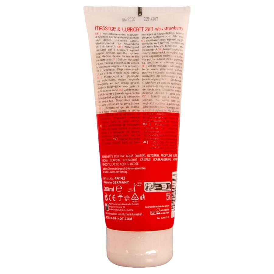 HOT - MASSAGE & GLIJMIDDEL 2IN1 AARDBEI 200 ML