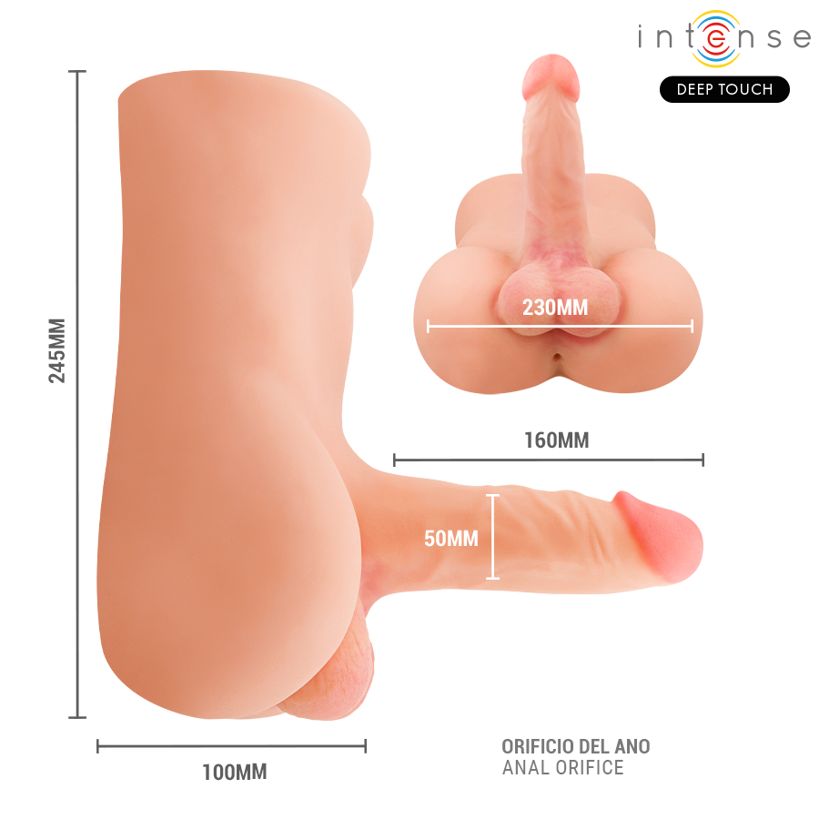INTENSE DEEP TOUCH - DAMIEN TORSO MET REALISTISCHE DILDO MET DUWEN EN TRILLEN AFSTANDSBEDIENING 3,5 KG