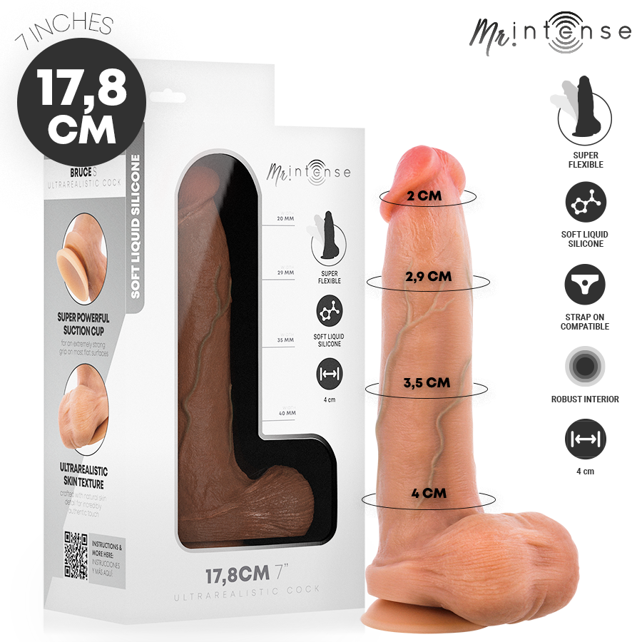 MR INTENSE - BRUCE S SILICONEN DILDO MET TESTIKELS 17,8 CM -Ø- 4 CM