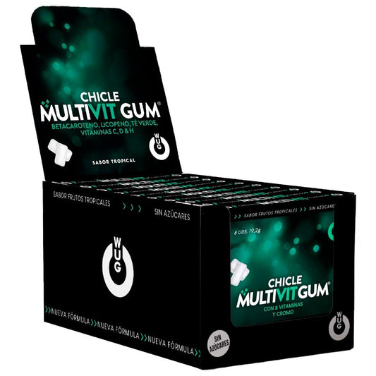 WUG GUM - MULTIVITAMIN VITAMINE C, H, D, BETA-CAROTEEN, LYCOPEEN EN GROENE THEE | DISPLAY 12 X 8 STUKS